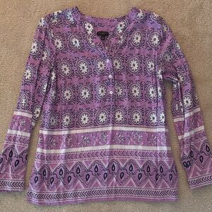 Talbots Purple Printed Long-Sleeve blouse
